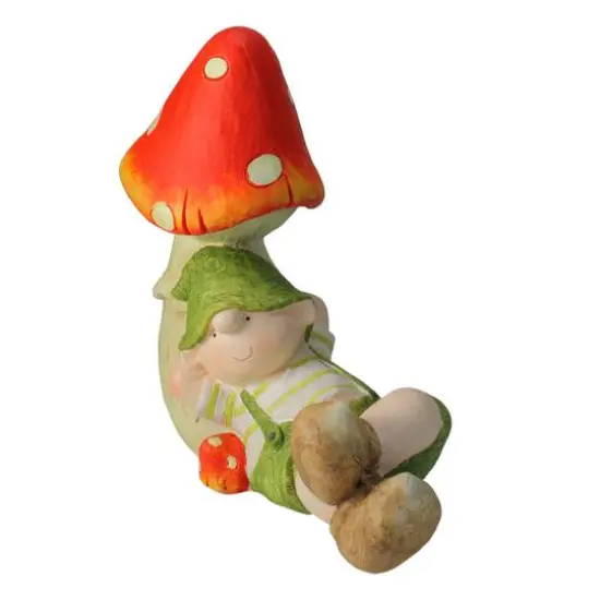 17" Young Boy Gnome Under a Mushroom Spring Outdoor Garden Figure {3}
