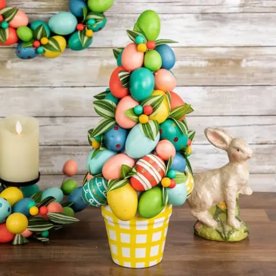 17" Colorful Easter Egg Tree in Yellow Gingham Pot {3}