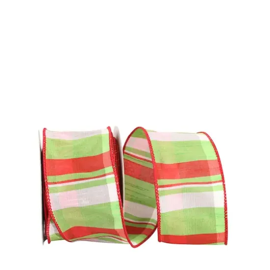 JAM Paper 2.5" x 10yd. Dupioni Wired Edge Plaid Ribbon {1}