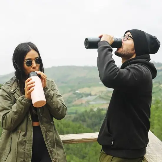 JoyJolt® 32oz. Vacuum Insulated Water Bottle With Flip Lid & Sport Straw Lid Orange/Blue {6}