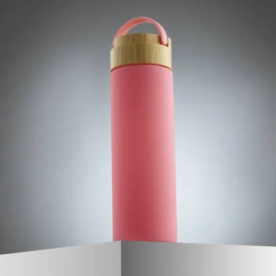 JoyJolt&reg; 20oz. Glass Water Bottle with Carry Strap & Non Slip Silicone Sleeve Pink {8}