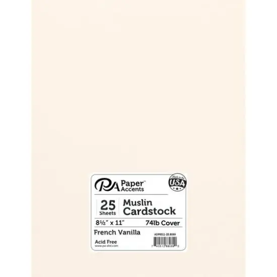 PA Paper™ Accents Muslin 8.5" x 11" 74lb. Cardstock, 25 Sheets French Vanilla {1}