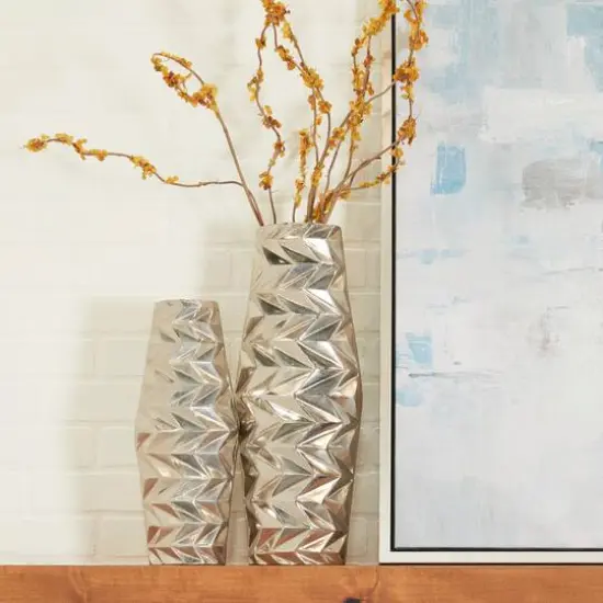 Silver Aluminum Modern Vase, Set of 2" 20", 15" {9}