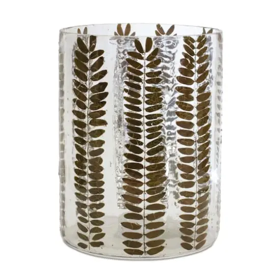 8" Dried Leaf Glass Candle Holder {1}