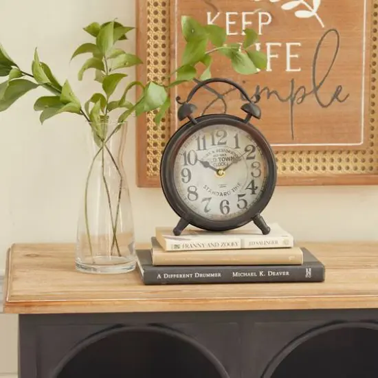 9" Brown Metal Vintage Clock {9}
