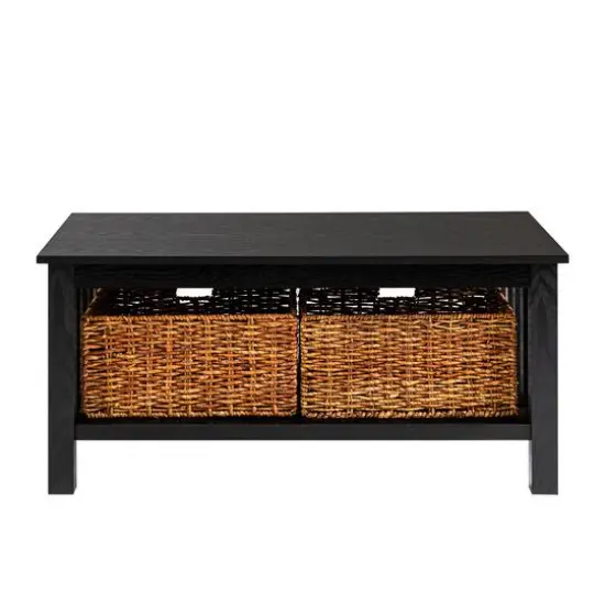Walker Edison 40" Black Mission Storage Coffee Table with Baskets {4}