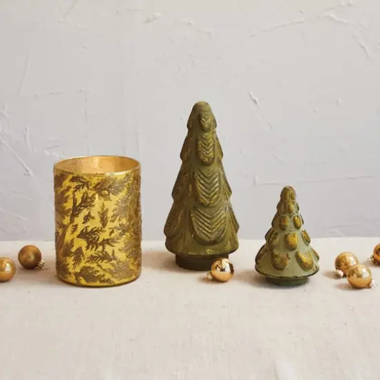 Hello Honey&reg; 6" Matte Green & Gold Embossed Glass Tree {3}