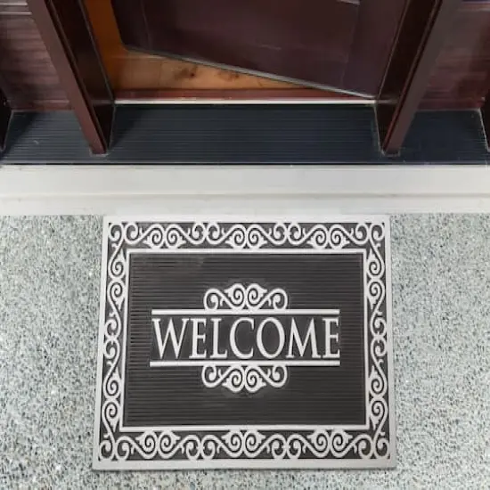 DII&reg; Silver Scroll Border Welcome Rubber Doormat {4}
