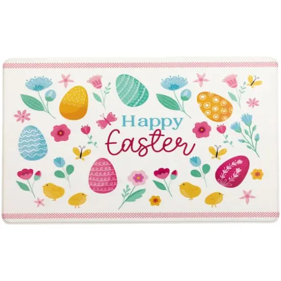 Pastel Eggs & Chicks Happy Easter Kitchen Comfort Mat {1}