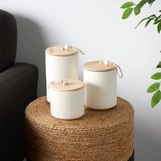 Cream Ceramic Spotted Textured Canister Set {3}