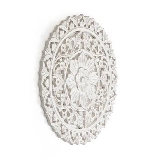 Habitat Etta 24" White Carved Floral Round Wall Art {7}