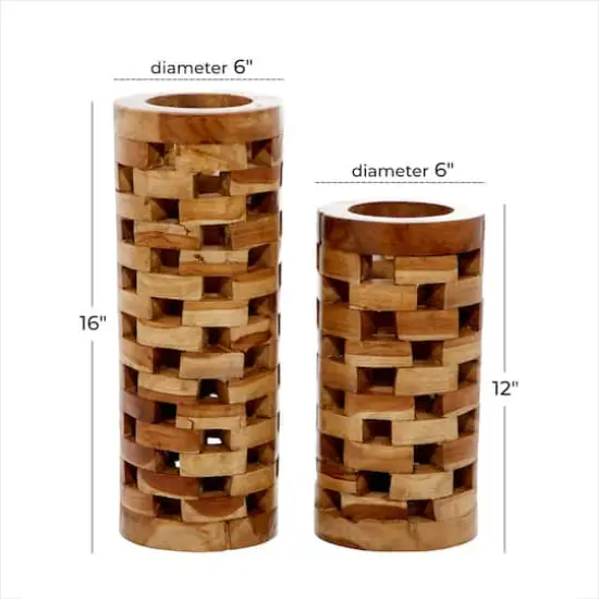 Brown Teak Wood Contemporary Style Vase, 16" x 6" x 6" {6}