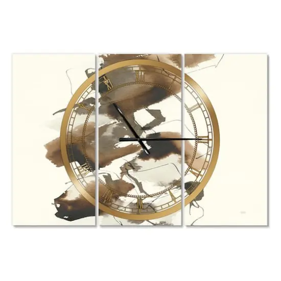 Designart Gold Glam Squares I Modern 3 Panel Wall Clock {1}
