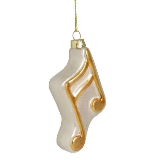 Gold & White Eighth Note Music Symbol Glass Ornament {6}