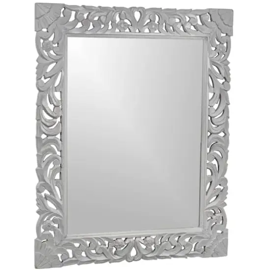 American Art D&eacute;cor&trade; 31.5" Gray Hand-Carved Wood Medallion Accent Wall Mirror {1}