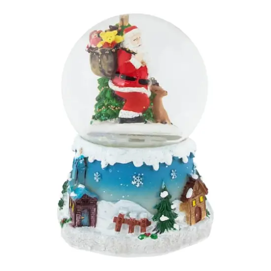 5.5" Santa Claus with Christmas Tree & Reindeer Swirling Snow Globe {5}