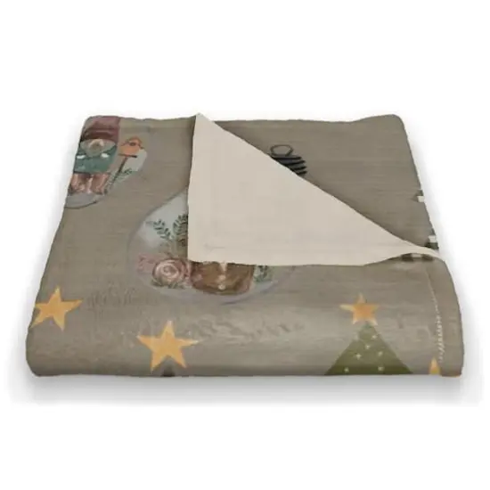 Gray Tree & Globe Pattern Coral Fleece Blanket {3}