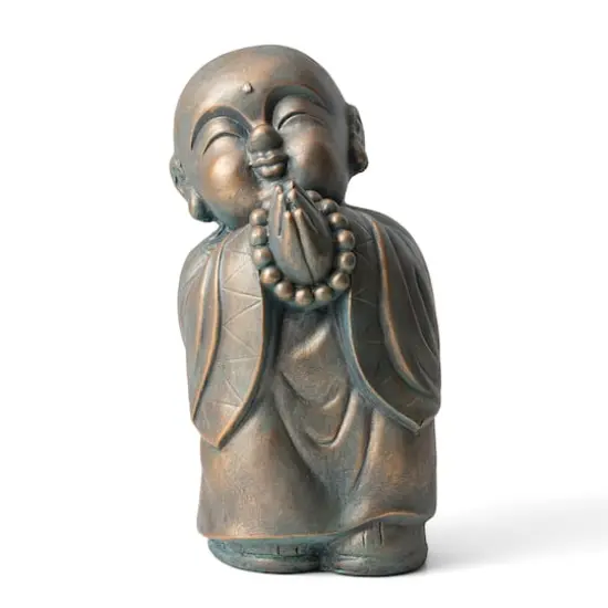 Glitzhome&reg; 16.5" Faux Bronze Little Buddha Monk Garden Statue {1}