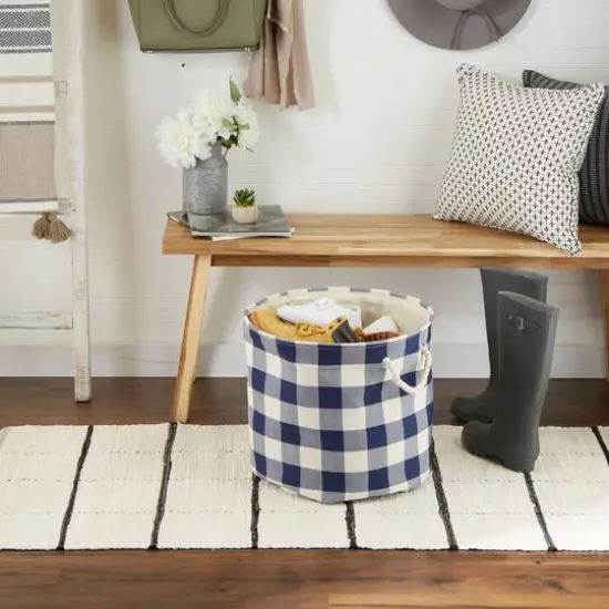 DII&reg; Large Round Off White/Navy Buffalo Check Polyester Bin {7}