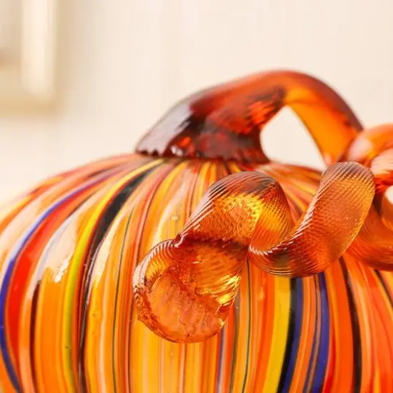 Glitzhome&reg; Multi Striped Glass Pumpkin & Gourd Set {9}