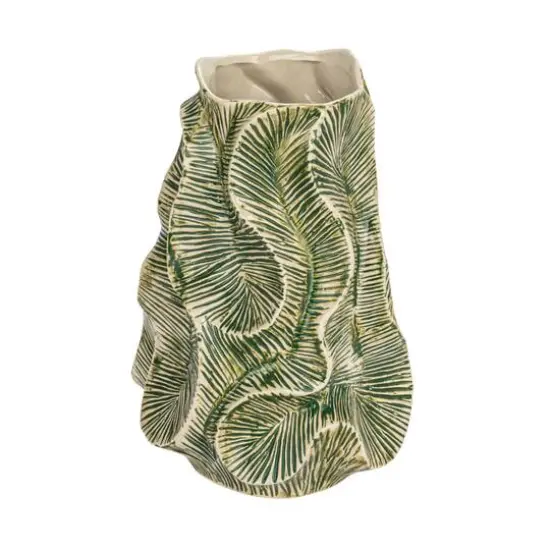Hello Honey&reg; 12.75" Green Textured Stoneware Organic Shaped Vase with Reactive Glaze {1}