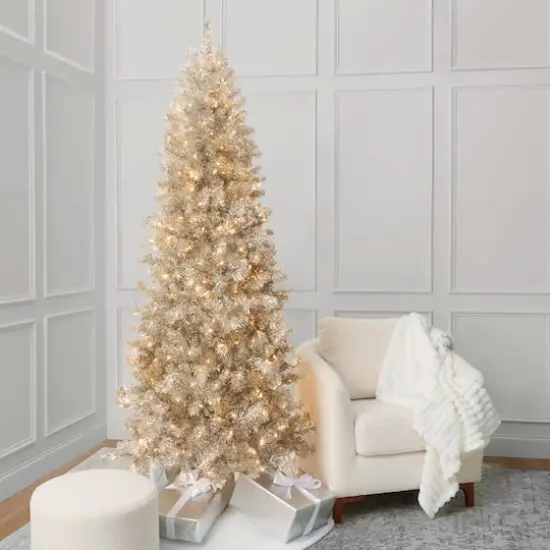 7ft. Pre-Lit Champagne Tinsel Artificial Christmas Tree, Warm White LED Lights by Ashland® {1}