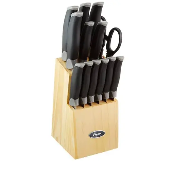 Oster Lindbergh 14 Piece Stainless Steel Cutlery Knife Set with Pine Wood Block {6}