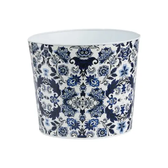 12" Oriental Blue and White Classic Round Metal Planter {1}