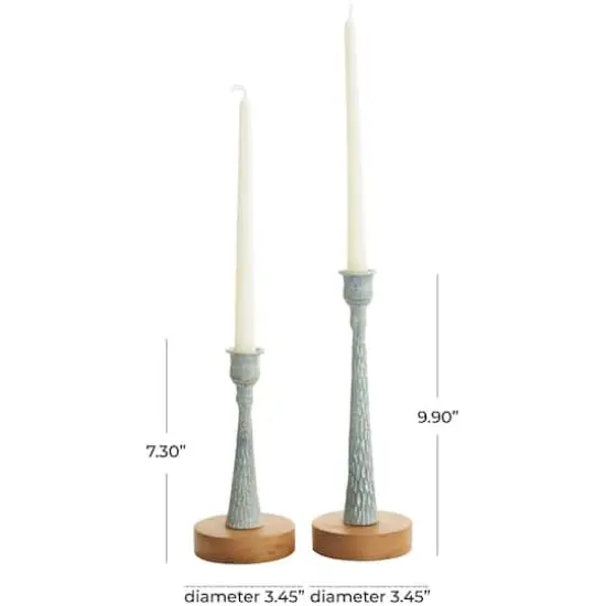 Light Blue Metal Textured Tapered Candle Holder Set {6}