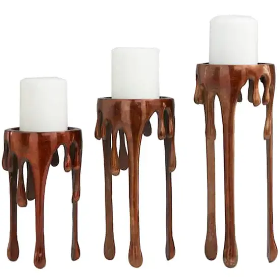 Copper Metal Pillar Candle Holder with Dripping Legs Set {1}