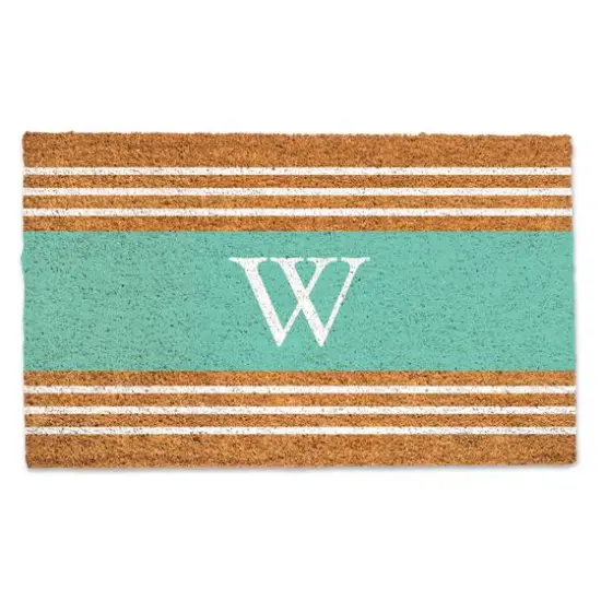 Teal Monogram Stripe Doormat W {1}