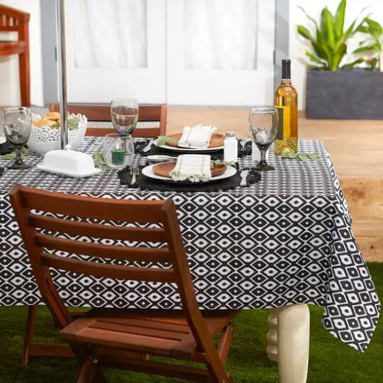 Black Ikat Outdoor Tablecloth With Zipper 60" x 120" {6}