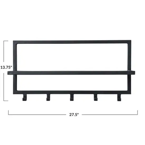 Hello Honey&reg; Black Metal & Wood Wall Shelf with 5 Hooks {1}