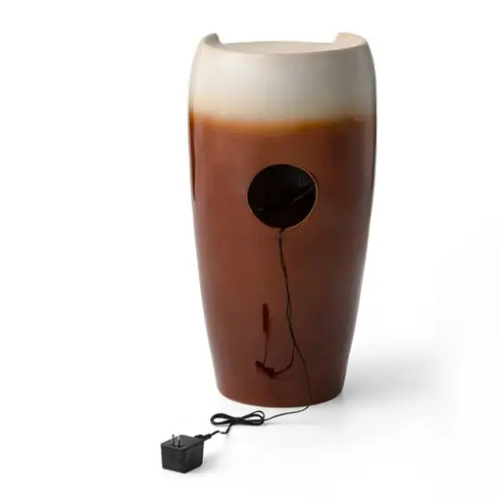 Glitzhome&reg; 29.25" LED Sand Beige & Brown Ceramic Pot Outdoor Floor Fountain {9}