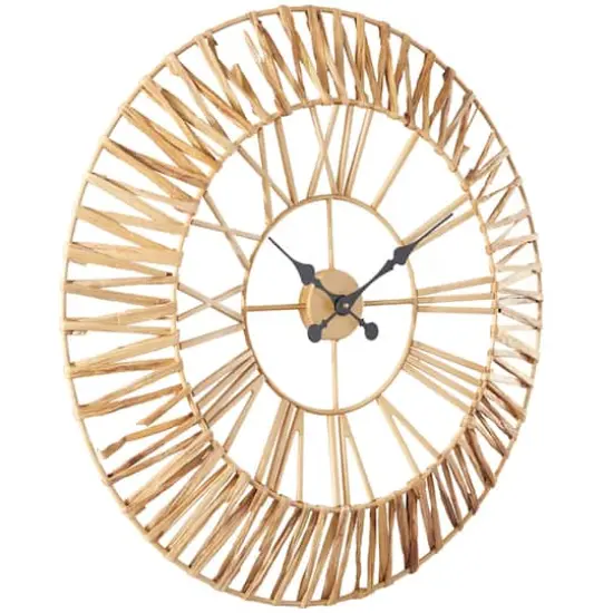30.5" Gold Seagrass Round Wall Clock with Weaving Design {3}