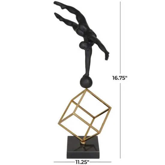 17" Black Marble Gymnast Sculpture with Gold Cube Base {7}