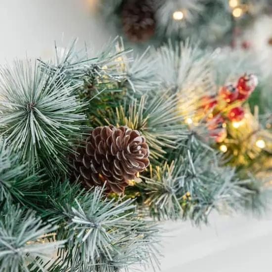 Glitzhome® 9ft. Pre-Lit Greenery Pinecones & Red Berries Christmas Garland {7}