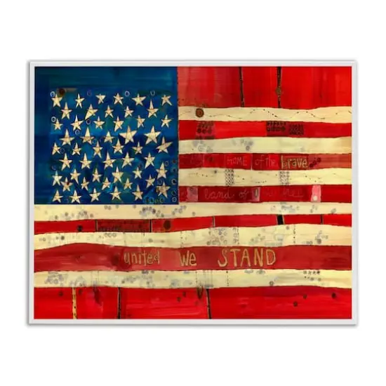 Stupell Industries United We Stand Independence Day Festive American Flag Framed Giclee Art White {1}