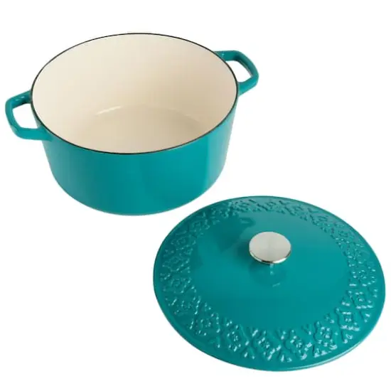 Spice By Tia Mowry Savory Saffron 6qt. Enameled Cast Iron Dutch Oven with Lid Teal {4}