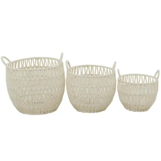 White Cotton Handmade Storage Basket with Handles Set of 3 14", 12", 10" {1}