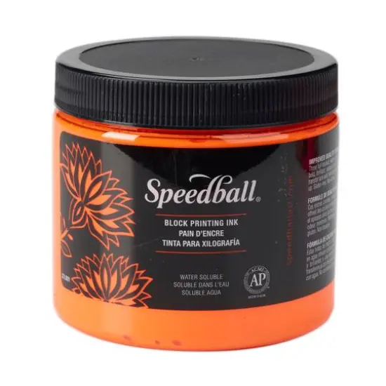 Speedball&reg; Water-Based Block Printing Ink, 16oz. Fluorescent Orange {1}