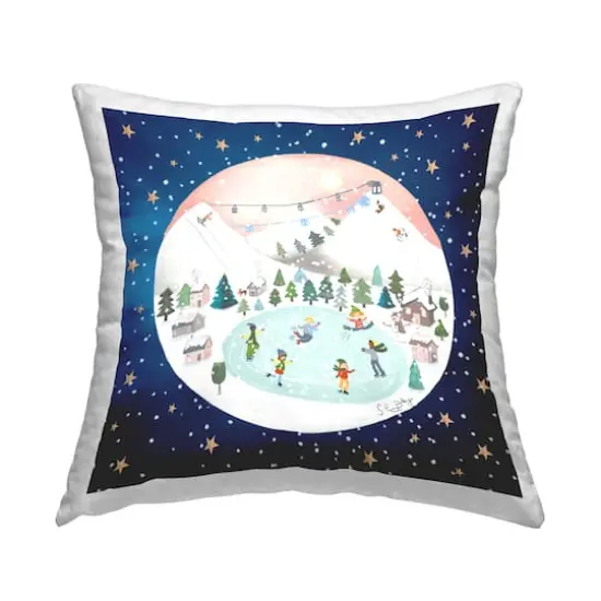 Stupell Industries Winter Fun Ice Skating Scene Pillow {1}