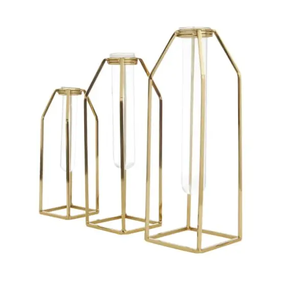 CosmoLiving by Cosmopolitan Set of 3 Gold Stainless Steel Glam Vase, 13" x 5" x 5" {3}