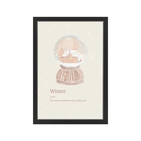 30" Snow Globe Winter Black Framed Print Wall Art {1}