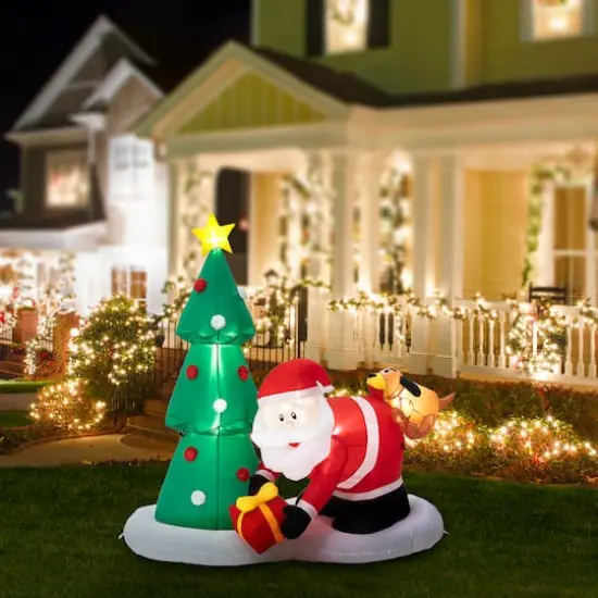 Glitzhome&reg; 6.5ft. Lighted Dog Bites Santa Inflatable D&eacute;cor {3}