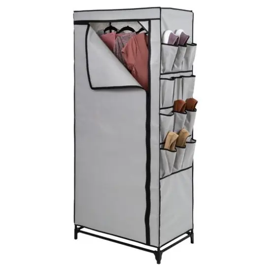 Honey Can Do 27" Gray Portable Wardrobe Closet with Cover & Side Pockets {1}
