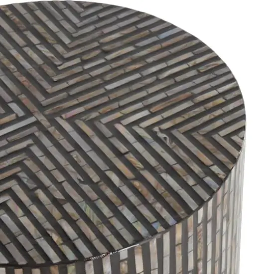 22.25" Multicolor Mother of Pearl Shell Geometric Handmade Inlay Accent Table with Black Legs {5}