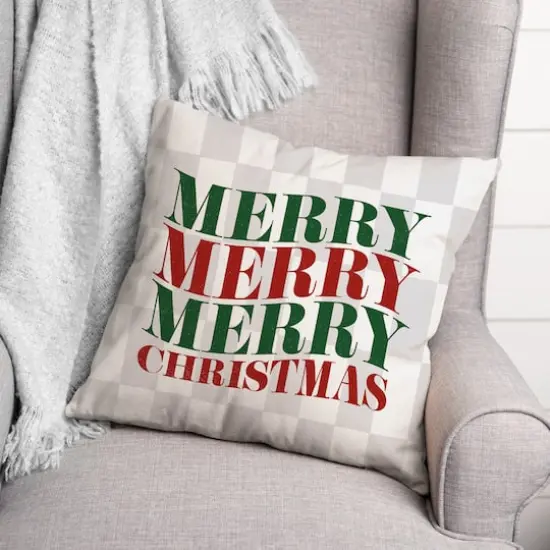 Merry Merry Merry Check 18" x 18" Spun Poly Pillow {3}