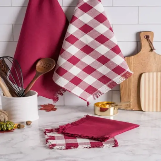 DII&reg; Assorted Wine Heavyweight Fringed Dishtowel (Set of 4) {6}