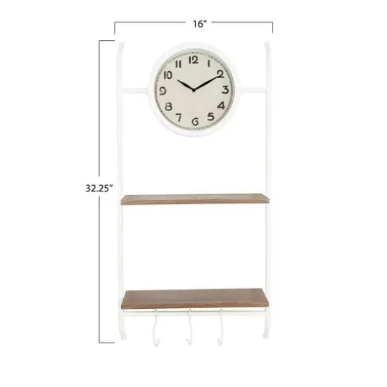Hello Honey&reg; White Wall Clock with 2 Shelves & 3 Hooks {7}